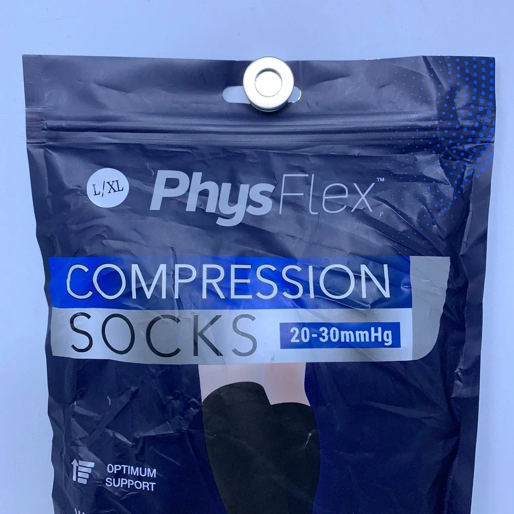 PhysFlex Unisex L/XL Black 20-30mmHg Targeted Support Compression Socks